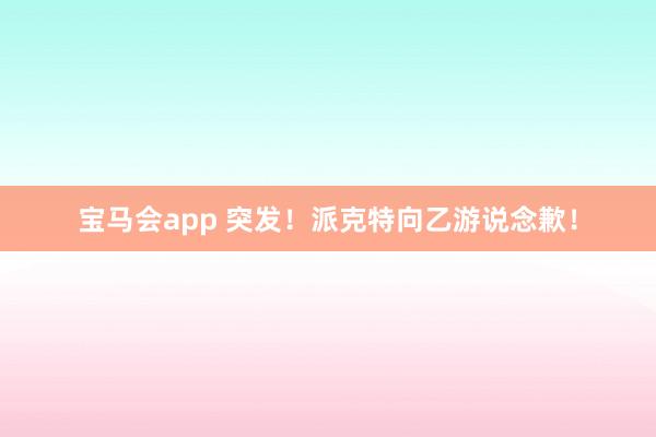 宝马会app 突发！派克特向乙游说念歉！